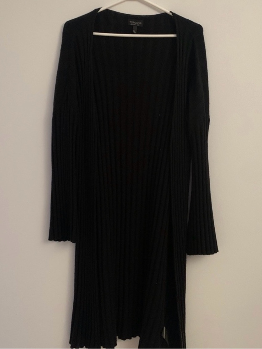 Topshop Black Ribbed Longline Open Cardigan Dress